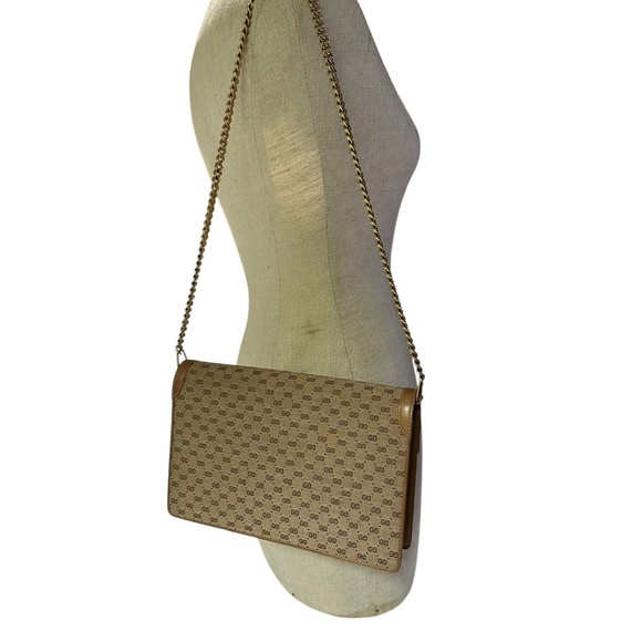 RARE Genuine Vintage GUCCI GG Logo Chain Shoulder Bag Clutch Bag Purse - Picture 4 of 16